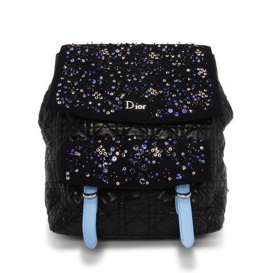 Dior Black Cannage Lambskin Embellished Stardust Small Backpack