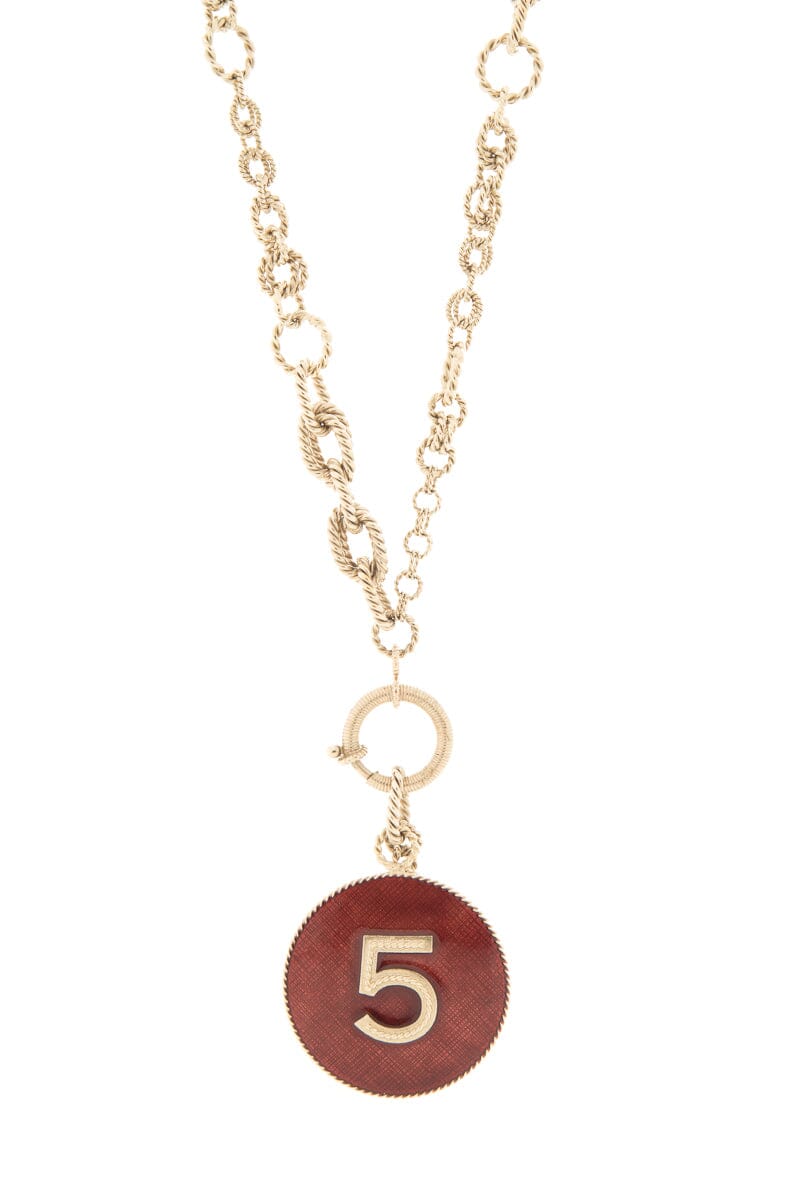 Chanel No.5  Gold & Red Enamel Pendant Necklace
