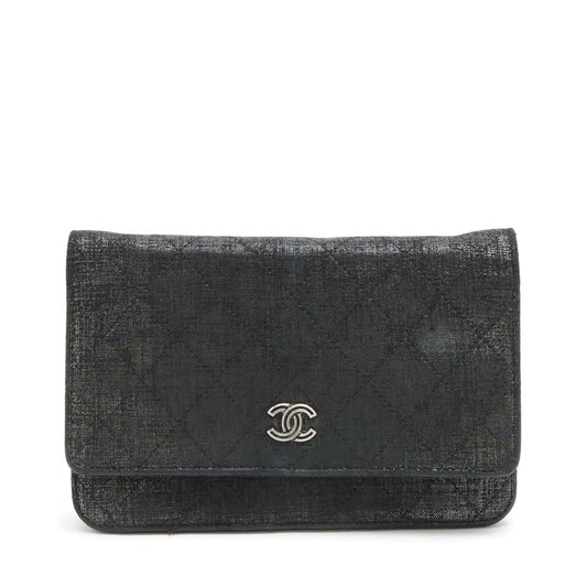 Chanel Matrasse  Canvas Chain Wallet Black Silver Gold  19th