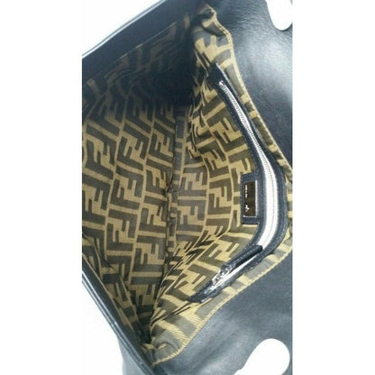 Fendi Black Leather XL Two Way Clutch W White Patent Love Style Graffiti Logo