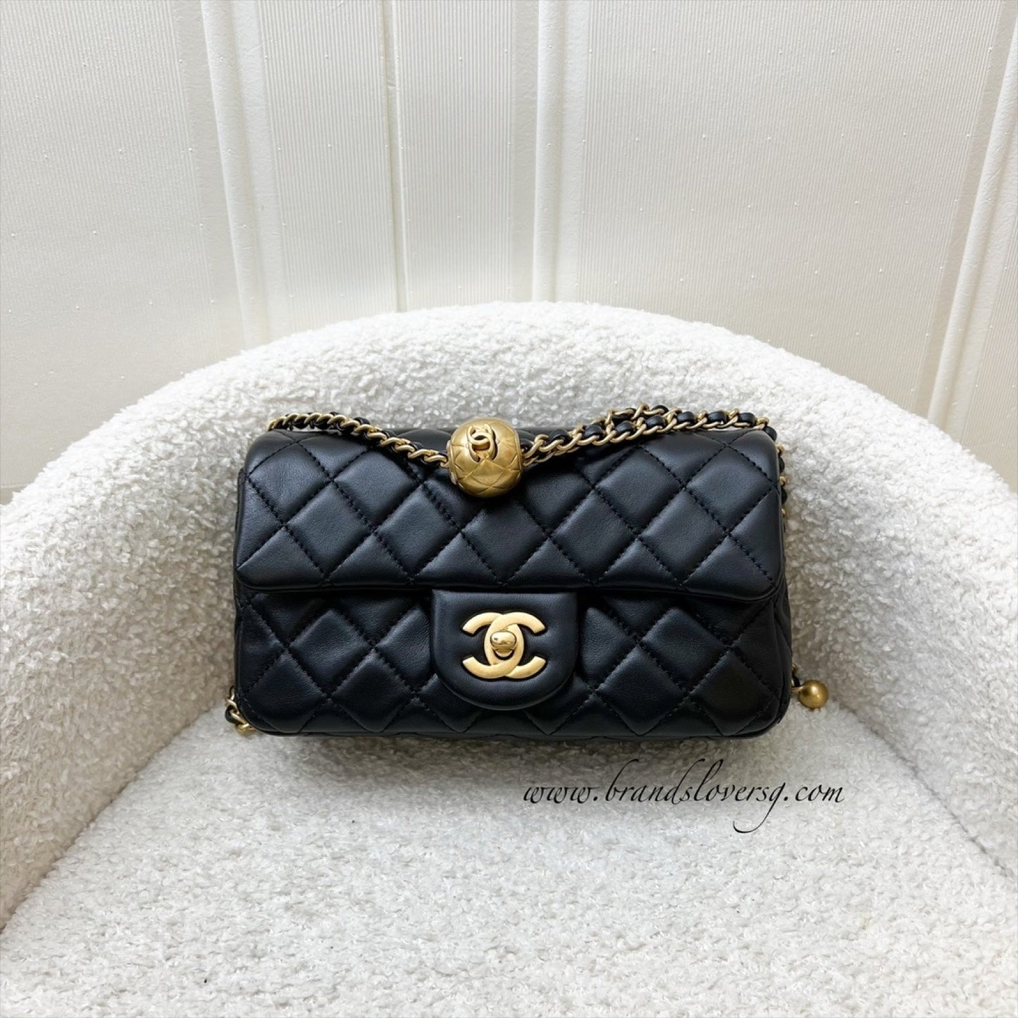 Chanel Pearl Crush Mini Rectangular Flap in Black Lambskin and AGHW (Model: AS1787)