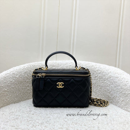 Chanel Top Handle Small Vanity in Black Lambskin and AGHW