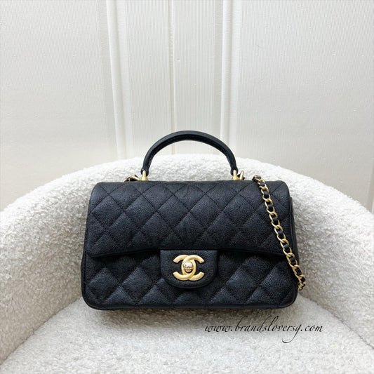 Chanel Top Handle Mini Rectangle Flap in 21S Black Caviar and AGHW