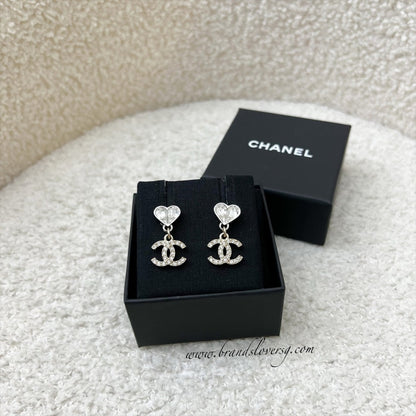 Chanel 23S Crystal CC Heart Drop Earrings in LGHW