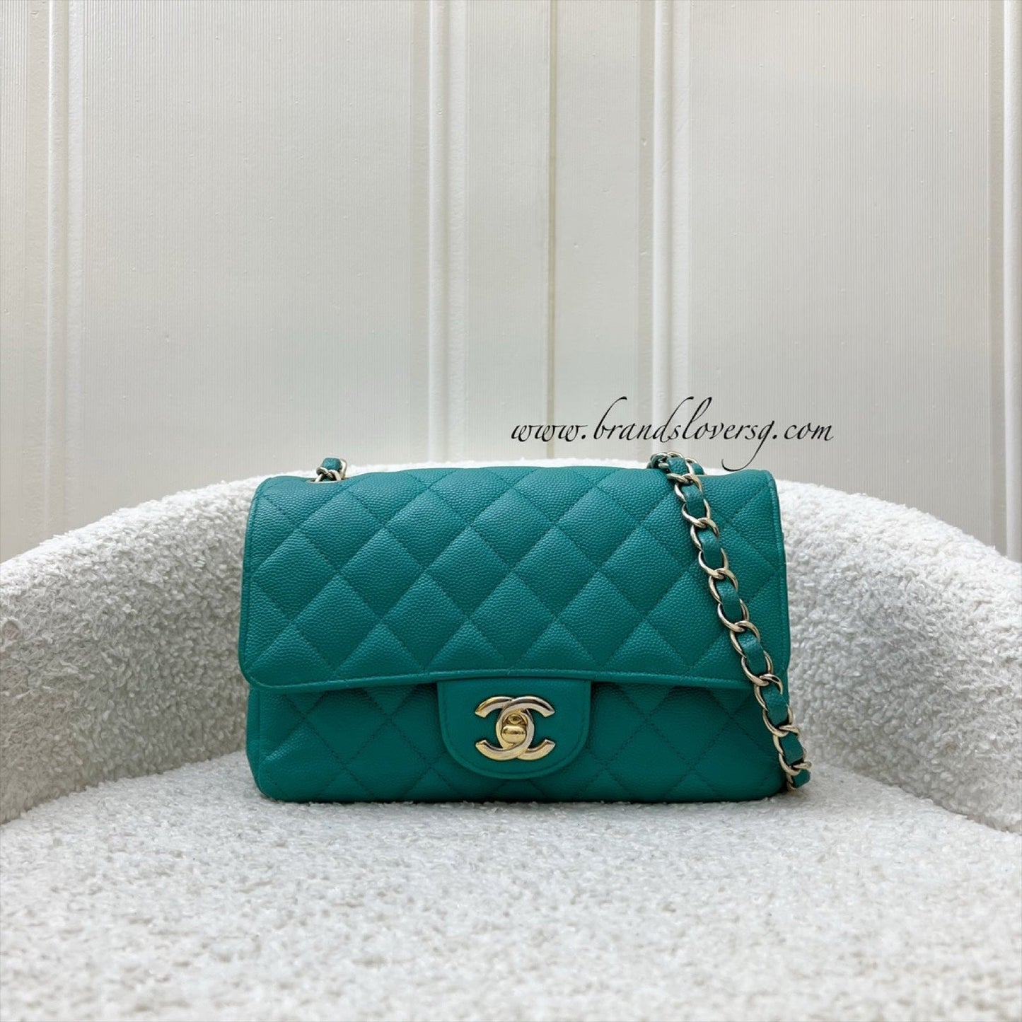Chanel Classic Mini Rectangle Flap in Turquoise Caviar and LGHW
