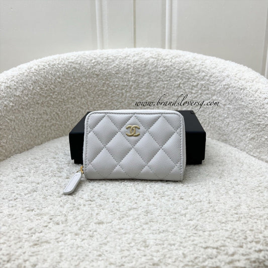 Chanel Classic Zippy Card Holder in Light Grey Caviar and LGHW