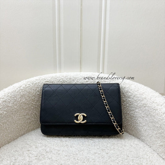 Chanel Seasonal Wallet on Chain WOC in Black Lambskin and LGHW