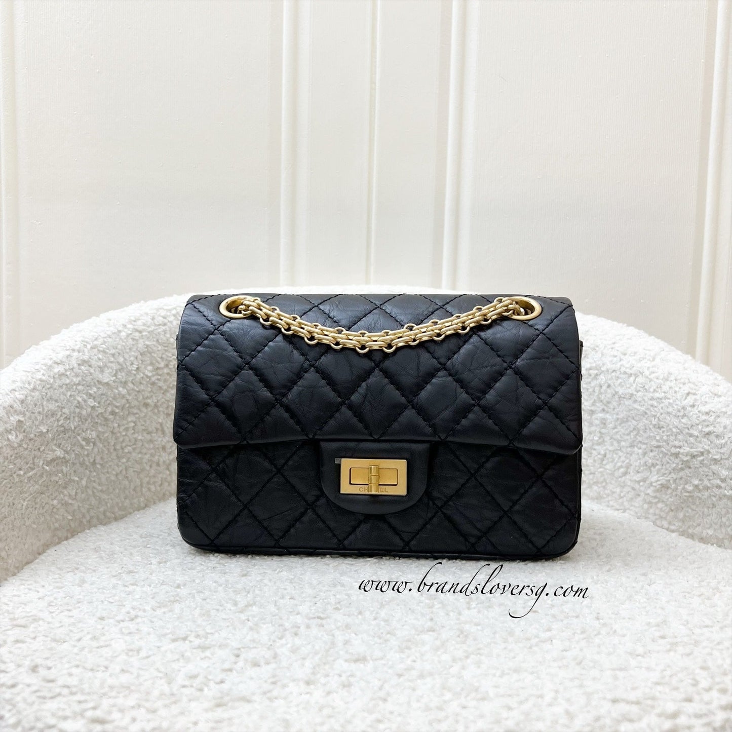Chanel Classic 2.55 Reissue Mini Flap in Black Distressed Calfskin AGHW (Model: AS0874)
