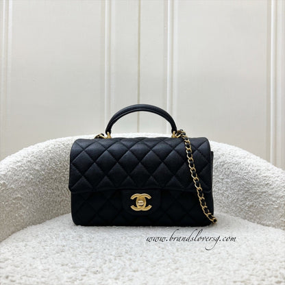 Chanel Top Handle Mini Rectangle Flap in 21S Black Caviar and AGHW