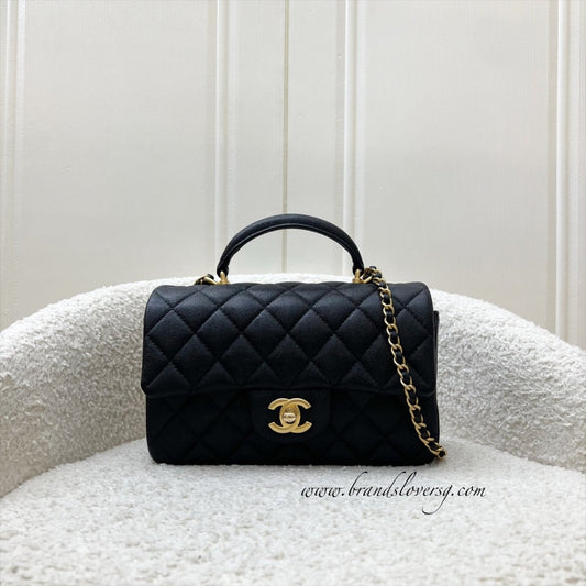 Chanel Top Handle Mini Rectangle Flap in 21S Black Caviar and AGHW