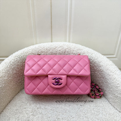 Chanel Classic Mini Rectangle Flap in 21P Pink / Yellow Lambskin and Rainbow HW