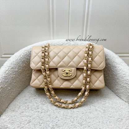[Original Receipt - 2020] Chanel Small Classic Flap CF in Beige Caviar and GHW