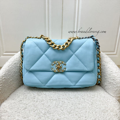 Chanel 19 Small Flap in Sky Blue Lambskin and 3-Tone Hardware (Model: AS1160)