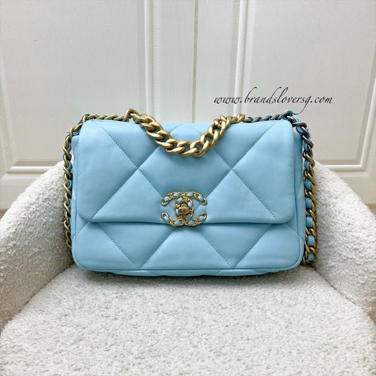 Chanel 19 Small Flap in Sky Blue Lambskin and 3-Tone Hardware (Model: AS1160)