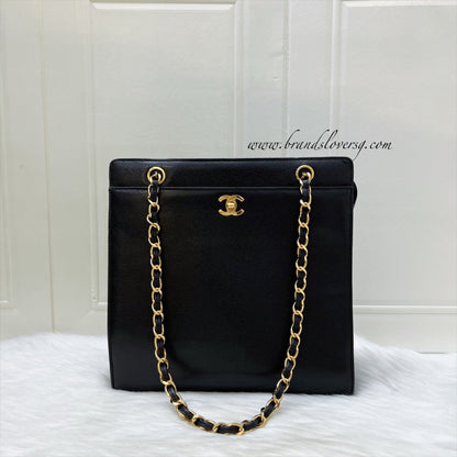 Chanel Vintage Tote Bag with CC Turnlock in Black Caviar and 24K Gold Plated HW
