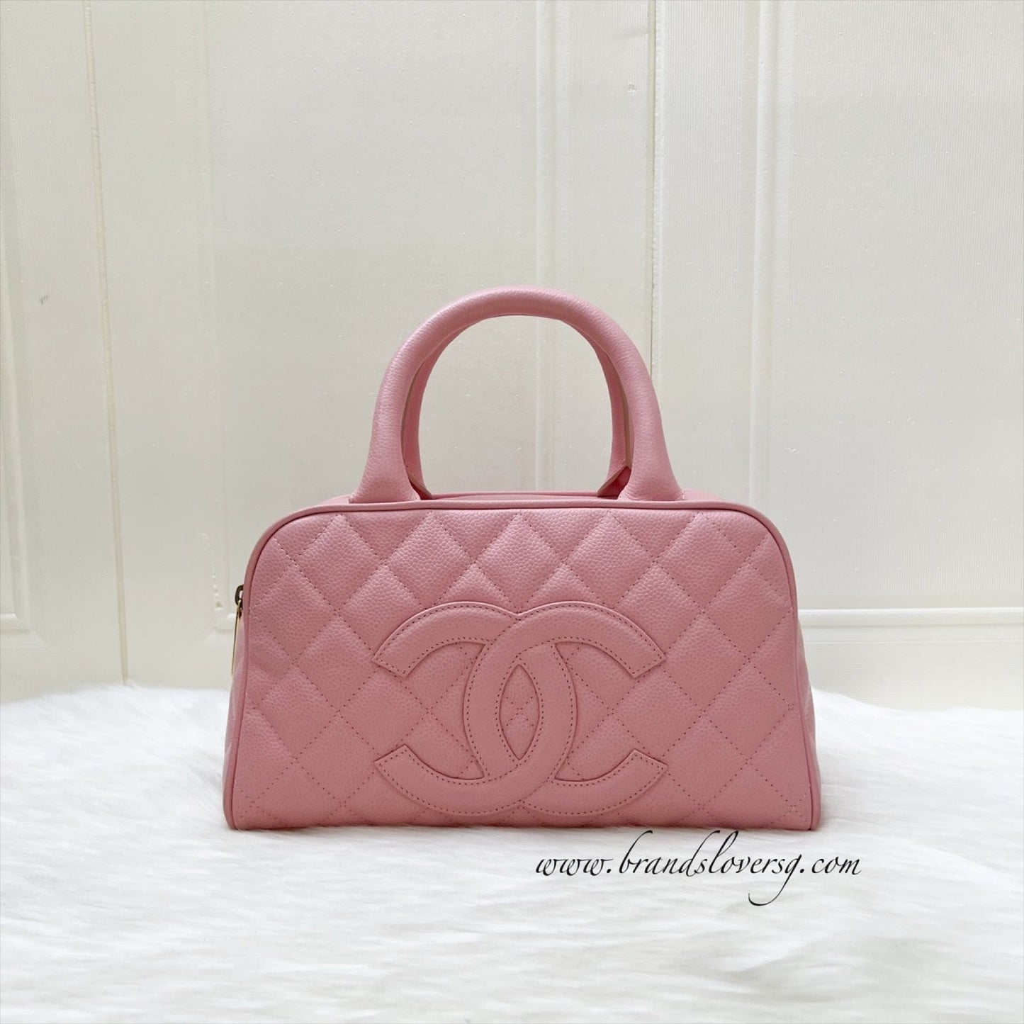 Chanel Vintage Mini Boston Bowling Bag in Pink Caviar and Gold HW
