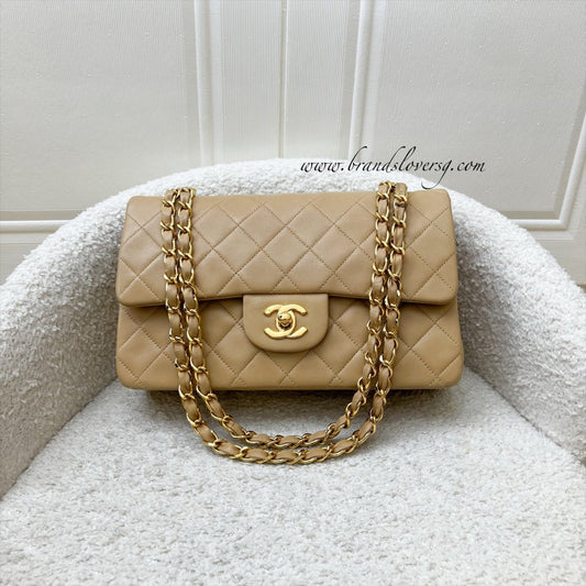 Chanel Vintage Small Classic Flap CF in Milk Tea Beige Lambskin and 24K Gold Plated HW