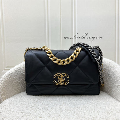 Chanel 19 Small Flap in Black Goatskin and 3-tone HW (Model: AS1160)