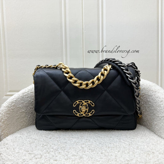 Chanel 19 Small Flap in Black Goatskin and 3-tone HW (Model: AS1160)
