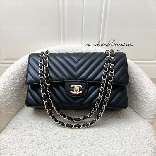 Chanel Medium Classic Flap CF in Chevron Quilted Black Lambskin and LGHW