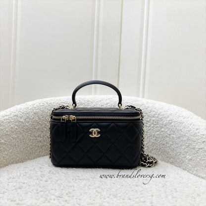Chanel Top Handle Small Vanity in Black Lambskin and LGHW (Model: AP2199)