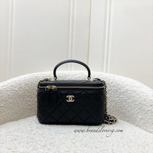Chanel Top Handle Small Vanity in Black Lambskin and LGHW (Model: AP2199)