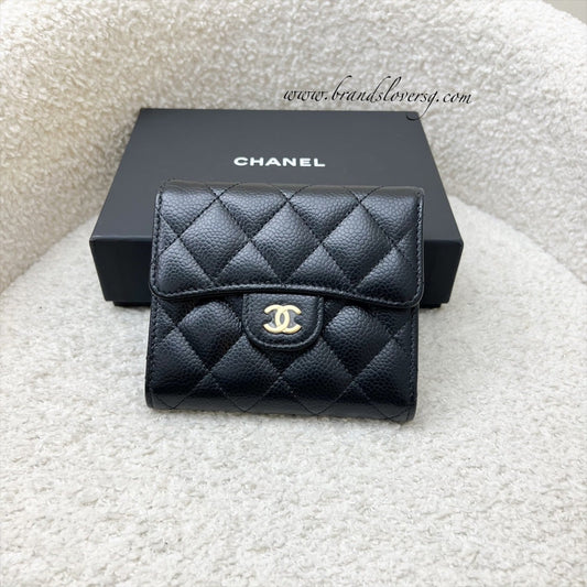 Chanel Classic Trifold Compact Wallet in Black Caviar and GHW