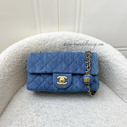 Chanel 22C Pearl Crush Rectangle Mini Flap in Denim, Blue Leather and AGHW (Model: AS1787)