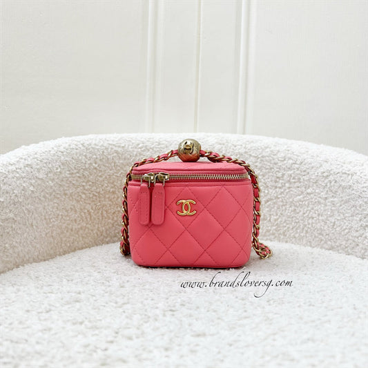 Chanel Pearl Crush Mini Cube Vanity in Coral Pink Lambskin and AGHW (Model: AP1447)
