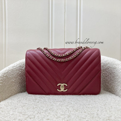 Chanel Medium Statement Flap in Chevron Quilted Dark Red / Pink Embossed Calfskin and LGHW (Model: A91587)
