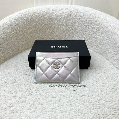 Chanel Classic Flat Card Holder in Iridescent Purple Lambskin and LGHW