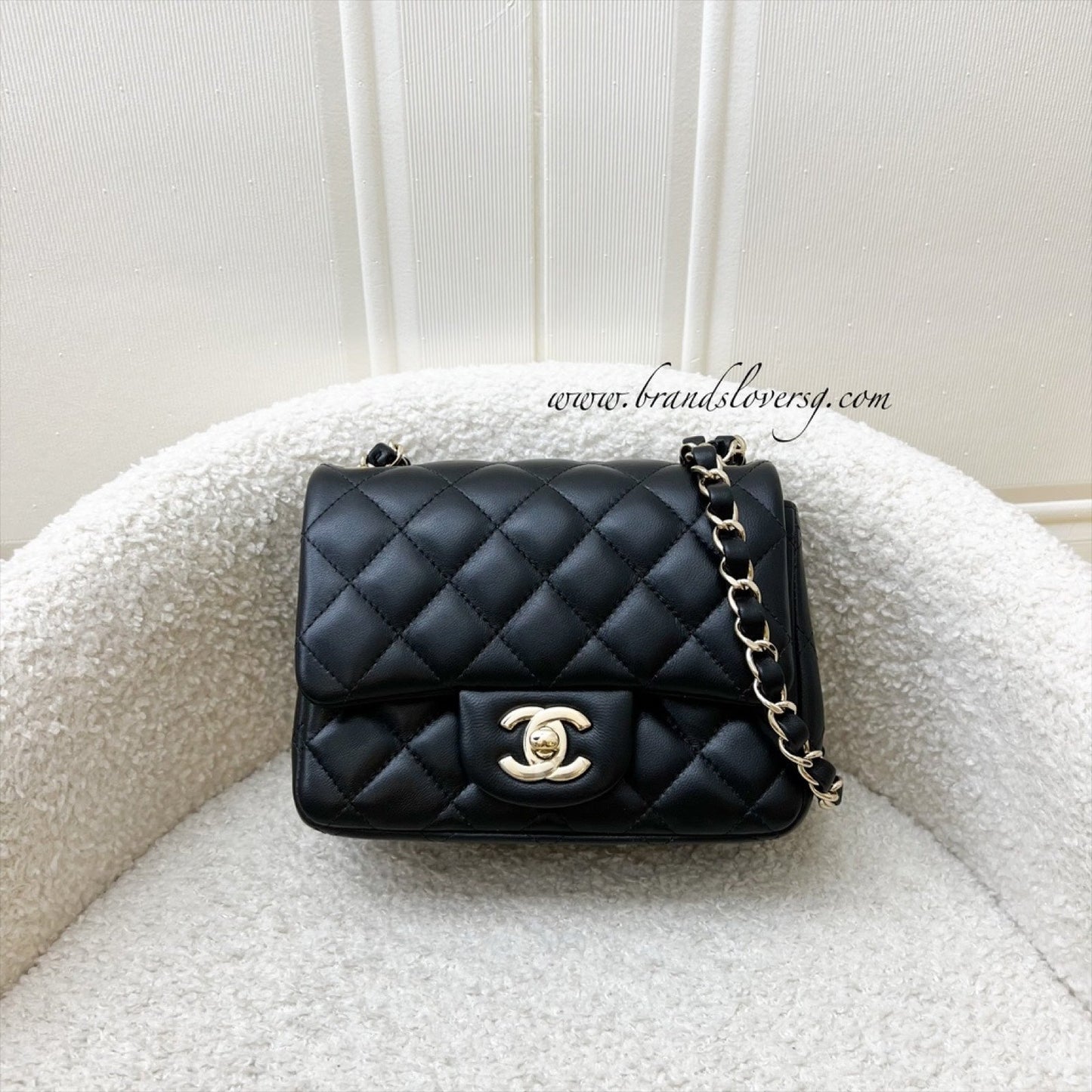 Chanel Classic Square Mini Flap in Black Lambskin and LGHW (Model: A35200)