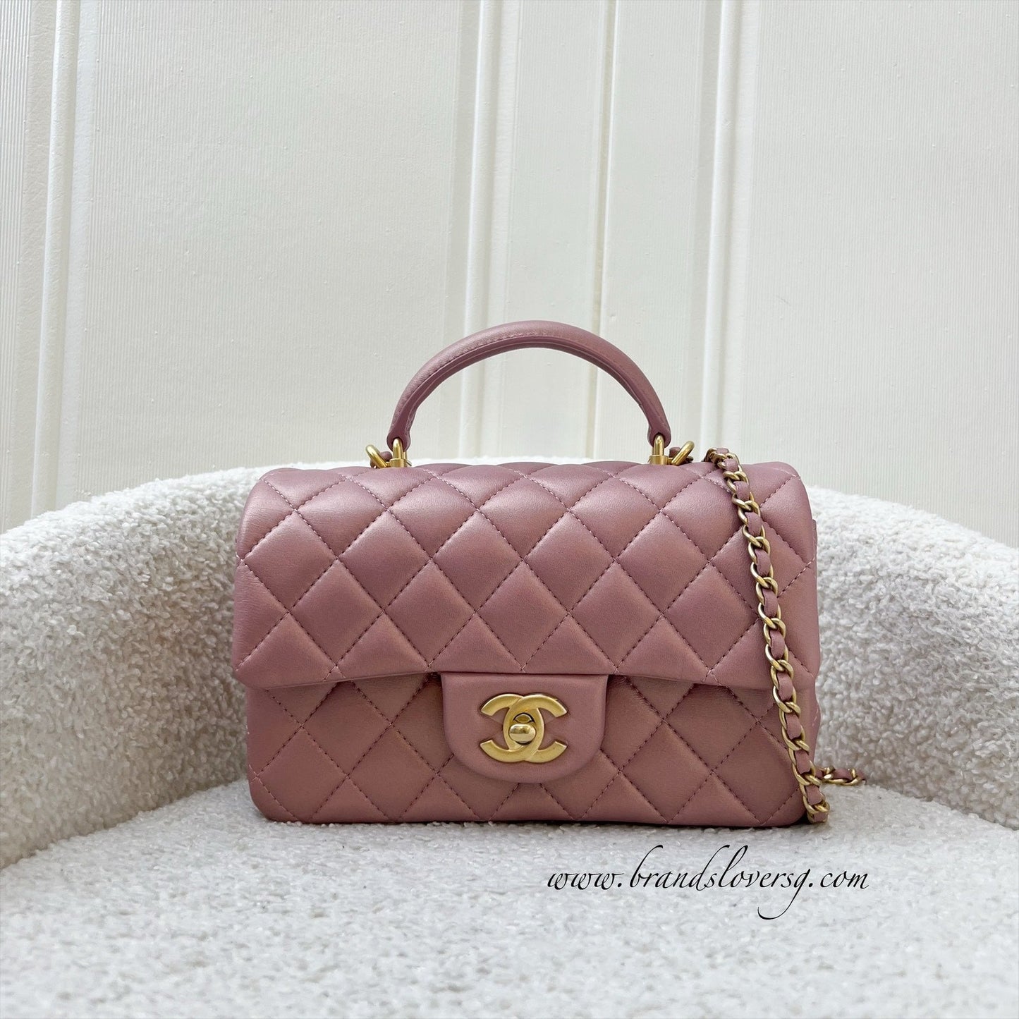 Chanel Top Handle Mini Rectangle Flap in Pink Lambskin AGHW