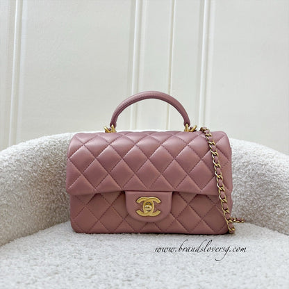 Chanel Top Handle Mini Rectangle Flap in Pink Lambskin AGHW