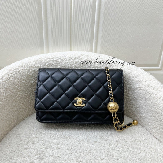 Chanel Pearl Crush Wallet on Chain WOC in Black Lambskin and AGHW (Model: AP1450)