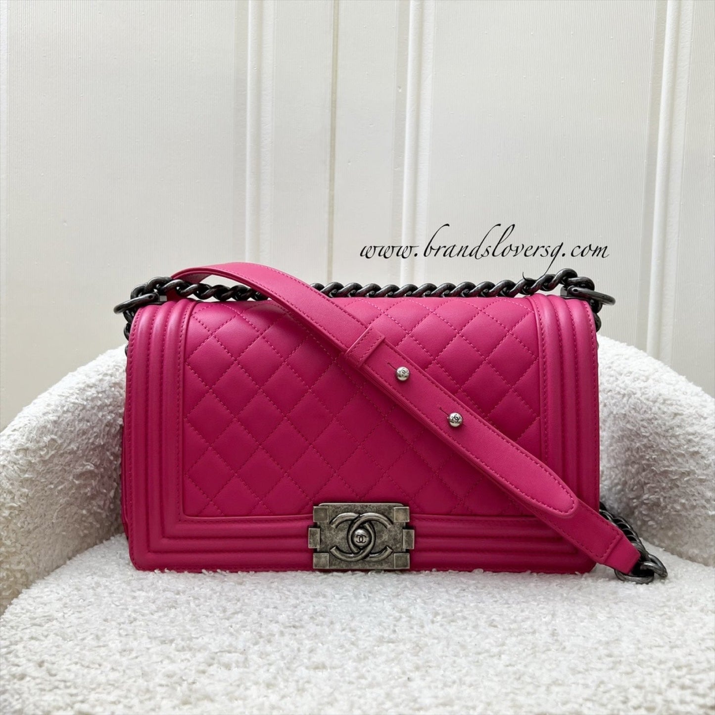 Chanel Medium 25cm Boy Flap in Hot Pink Lambskin and RHW