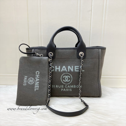 Chanel Small Deauville Shopping Tote in Grey Fabric, Grey Leather and SHW