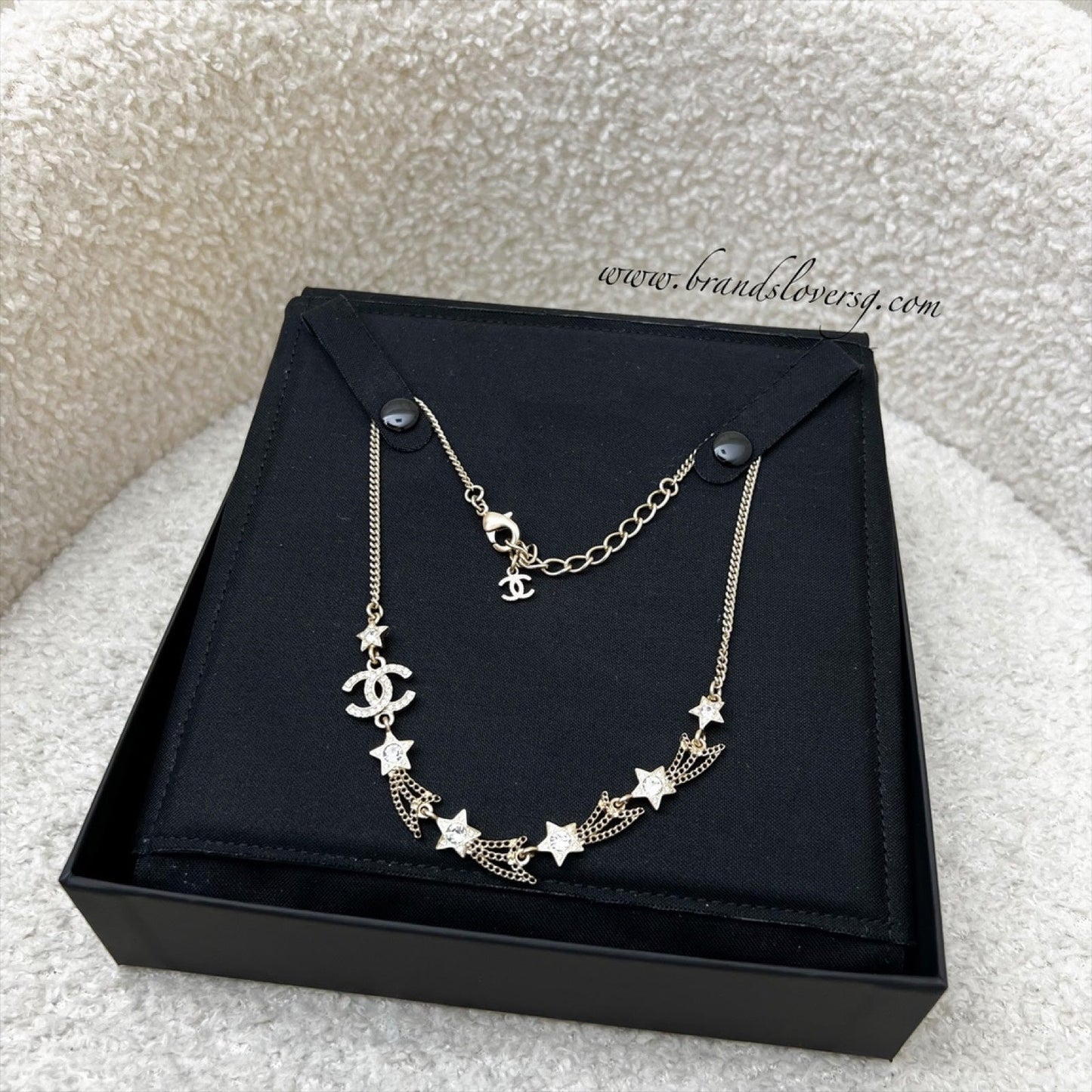 Chanel 25B Shooting Stars Necklace with Diamantés in Light Gold HW (Model: ABG338)
