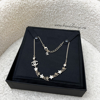 Chanel 25B Shooting Stars Necklace with Diamantés in Light Gold HW (Model: ABG338)