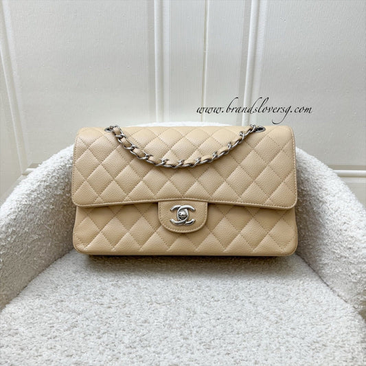 Chanel Medium Classic Flap CF in Beige Caviar and SHW
