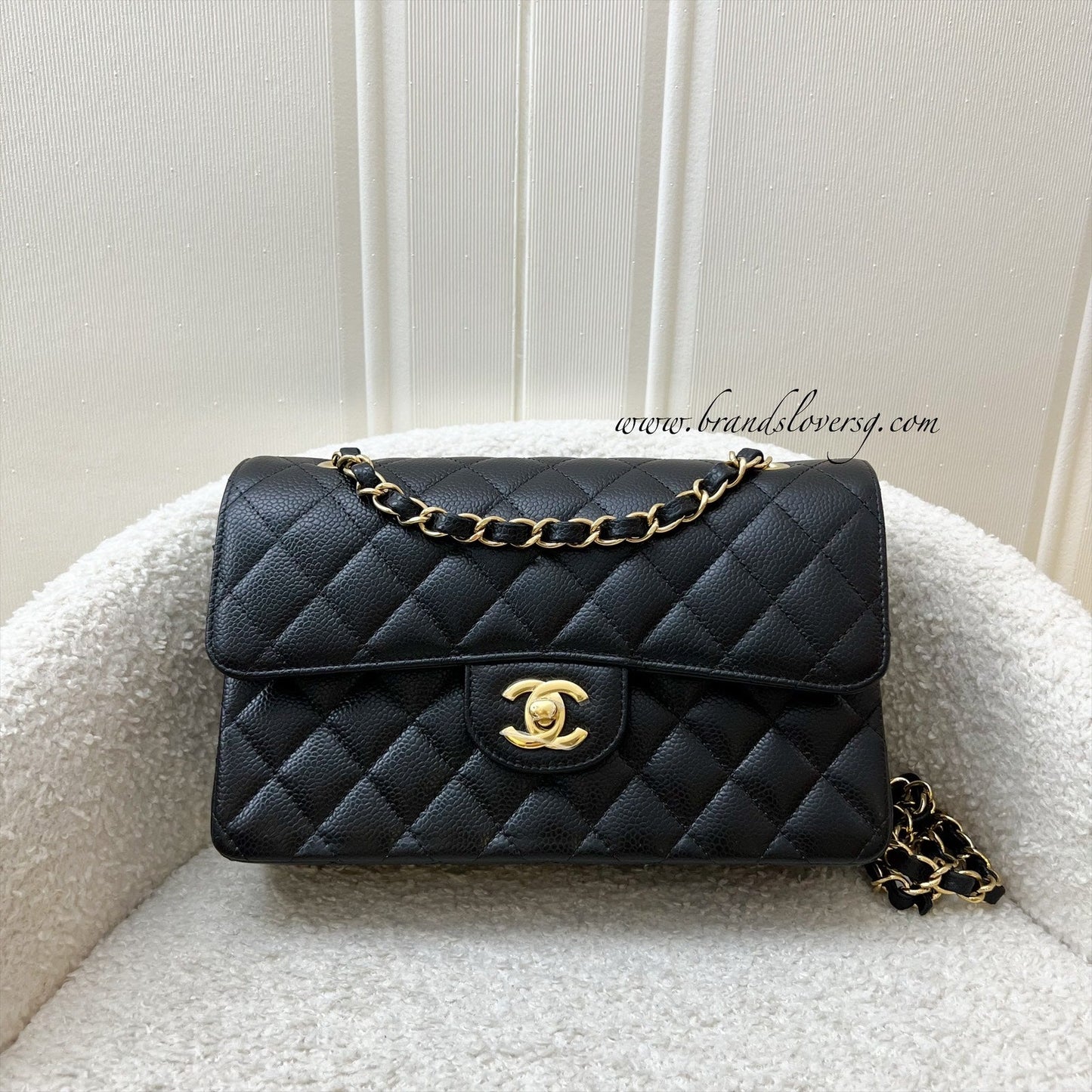 Chanel Small Classic Flap CF in Black Caviar and GHW (Model: A01113)