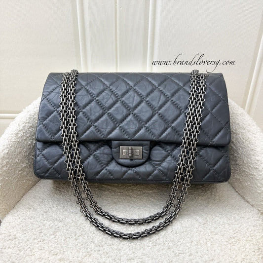 Chanel Large 2.55 Reissue Flap in Charcoal Grey Distressed Calfskin and RHW