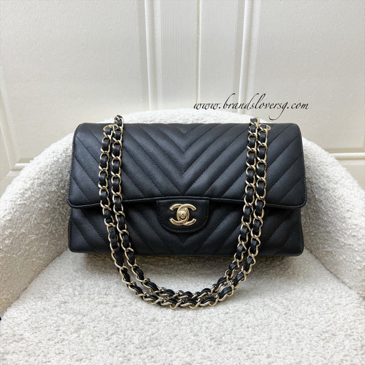 Chanel Classic Medium CF in Black Chevron Caviar and LGHW