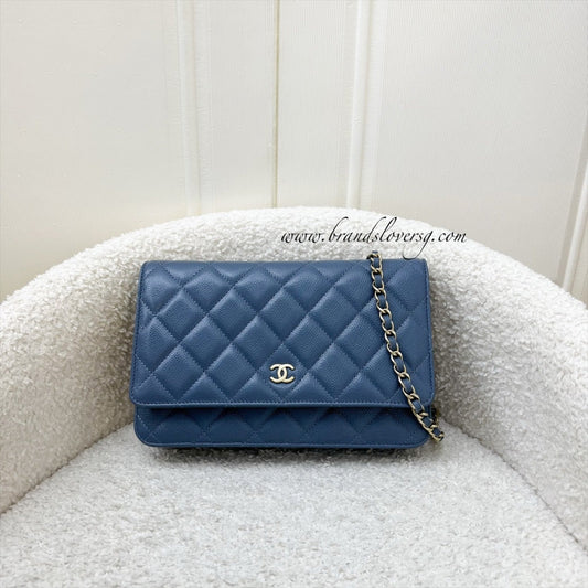 Chanel Classic Wallet on Chain WOC in Blue Caviar and LGHW