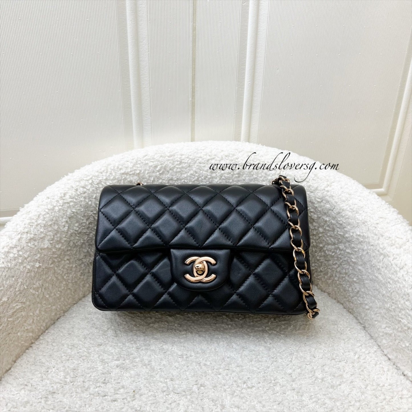 Chanel Classic Mini Rectangular Flap in Black Lambskin and Rose Gold HW RGHW (Model: A69900)