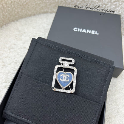 Chanel 25P Perfume Bottle Brooch with Denim Detail and Crystals in SHW
