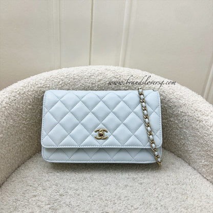 Chanel Classic Wallet on Chain WOC in 25S Baby Blue Caviar and LGHW