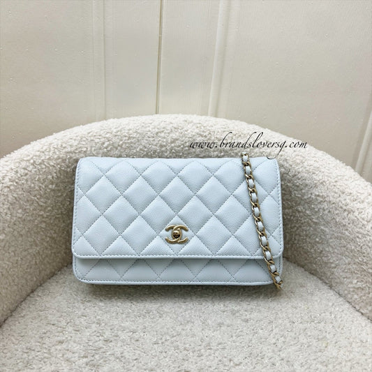 Chanel Classic Wallet on Chain WOC in 25S Baby Blue Caviar and LGHW
