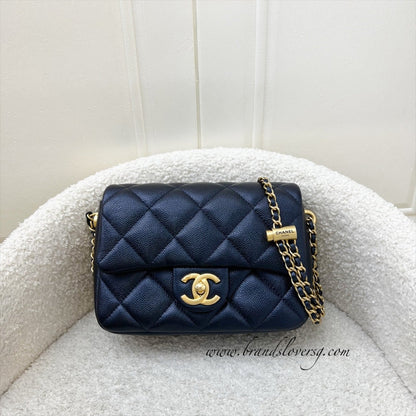 Chanel 21K Perfect Mini Flap Bag with Adjustable Chain in Iridescent Black (Midnight) Caviar and AGHW (Model: AS2855)