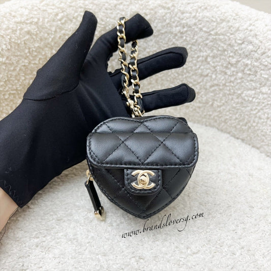 Chanel 25B Mini Heart Bag Charm in Black Lambskin and LGHW (Model: AP4838)